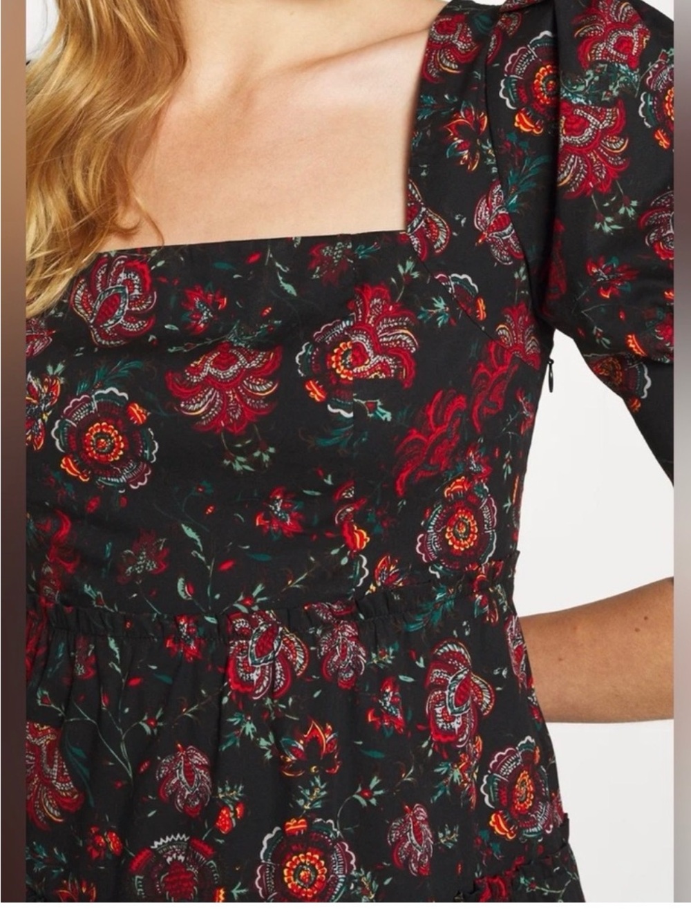 Diane Von Furstenberg Black Floral Puff-Sleeve Midi Dress - Picture 2 of 6